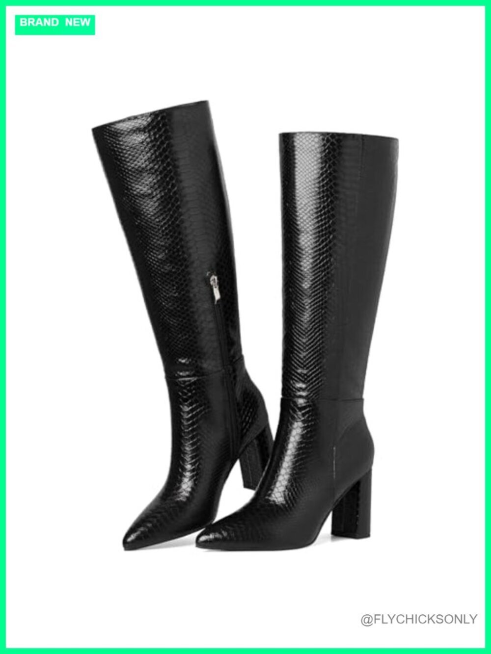 Knee High Boots Chunky Heel Wide Calf Pointed Toe Side Zipper Fashion Party